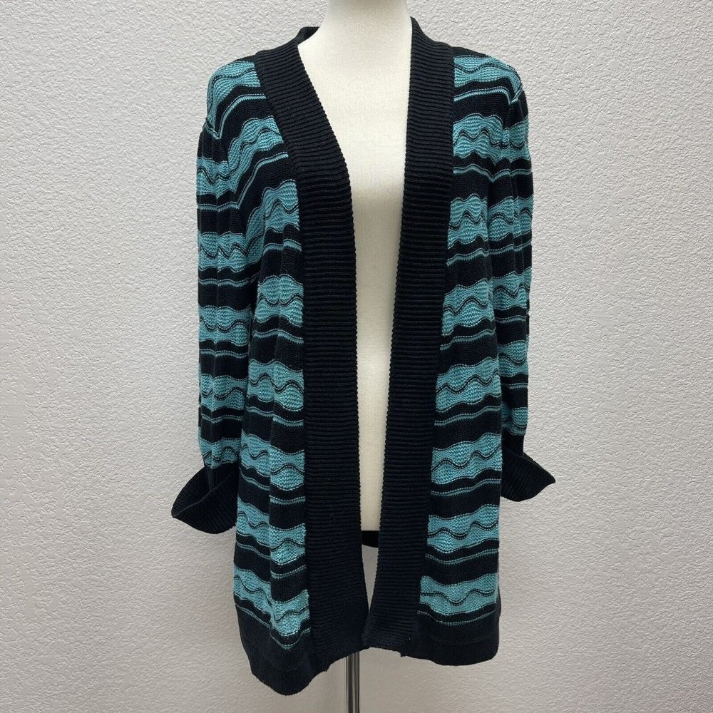 Designers Originals Womens Large Sweater Open Front Cardigan Knit Blue Black